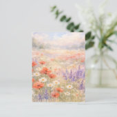 水彩画の野生の花の草原の風景 ポストカード (スタンド正面)