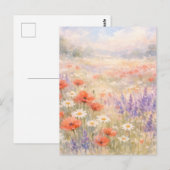 水彩画の野生の花の草原の風景 ポストカード (正面/裏面)