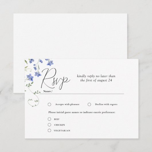 水彩画の野生の花の草原 結婚式の出欠確認カード エンクロージャーカード (正面/裏面)