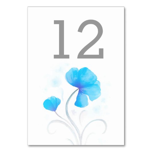 水彩画の野生の花の青い結婚式のテーブル数 テーブルナンバー (正面)
