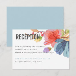**水彩画の野生の花 アクア ウェディング レセプション** 招待状