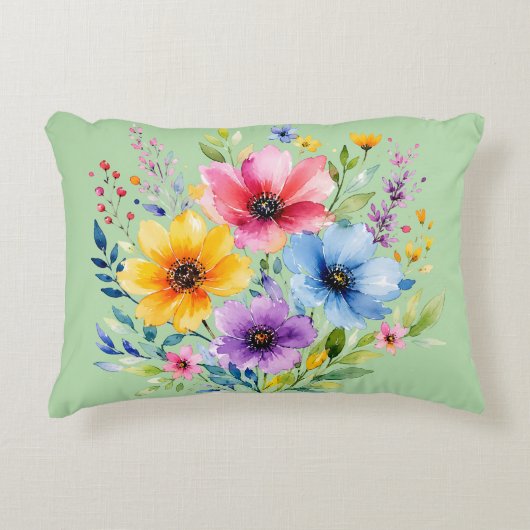 水彩画の野生の花 アクセントクッション (正面)