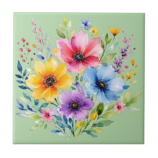 水彩画の野生の花 タイル (正面)