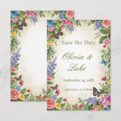 水彩画の野生の花 STD に 蝶々 セーブザデート (正面/裏面)