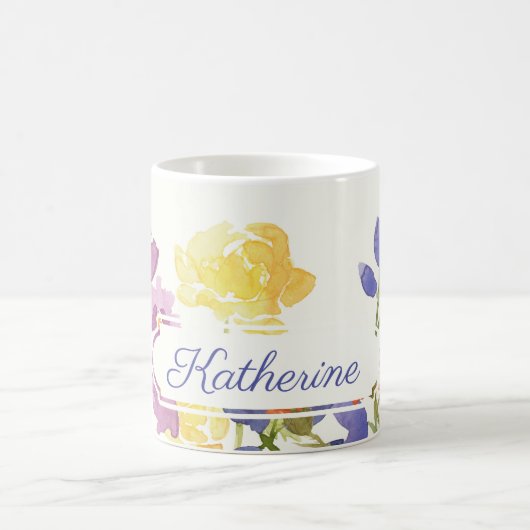 水彩画の野生花のパーソナライズな一流のマグ コーヒーマグカップ (中央)