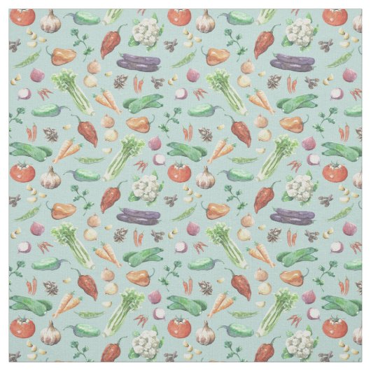 水彩画の野菜及びスパイスパターン ファブリック (見本)