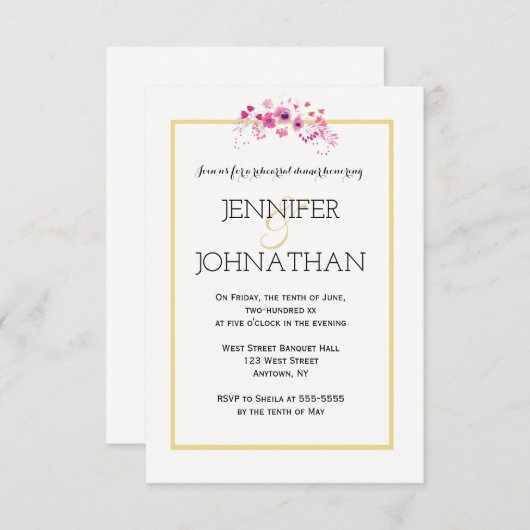 水彩画の金ゴールドのリハーサルの夕食の招待状 招待状 (正面/裏面)