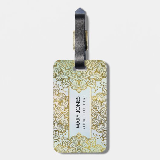 水彩画の金ゴールドの曼荼羅 ラゲッジタグ (裏面縦)