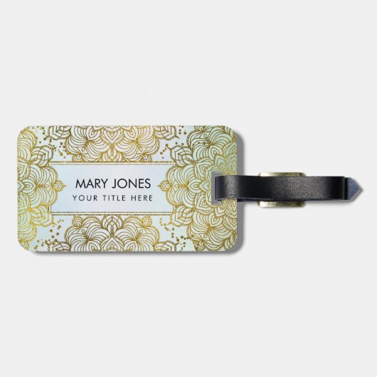 水彩画の金ゴールドの曼荼羅 ラゲッジタグ (裏面横)