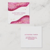 水彩画の金ゴールドのGeodeピンクおよびフェイクな|の正方形 スクエア名刺 (正面/裏面)