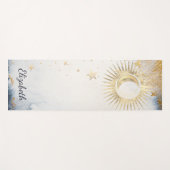 水彩画の金色の太陽と月と星 ヨガマット (正面(横))