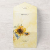 水彩画の金色の背景にひまわり　QRコード付き オールインワン招待状 (外側)