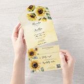 水彩画の金色の背景にひまわり　QRコード付き オールインワン招待状 (貼ってはがせる)