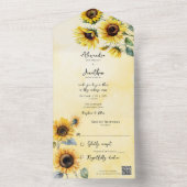 水彩画の金色の背景にひまわり　QRコード付き オールインワン招待状 (内側)