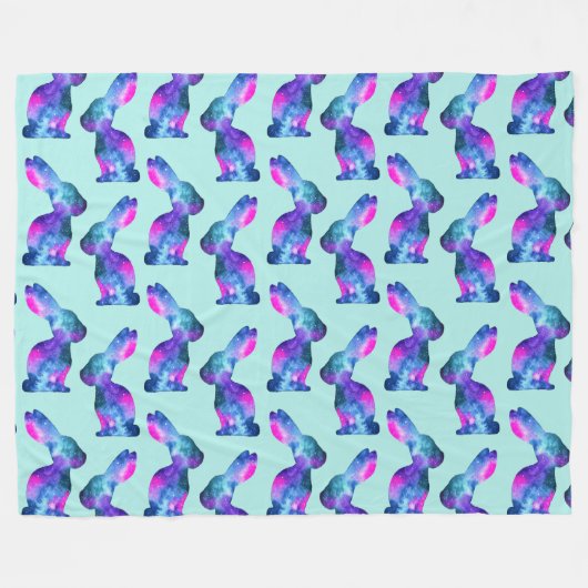 水彩画の銀河系のウサギパターン フリースブランケット (正面(横))