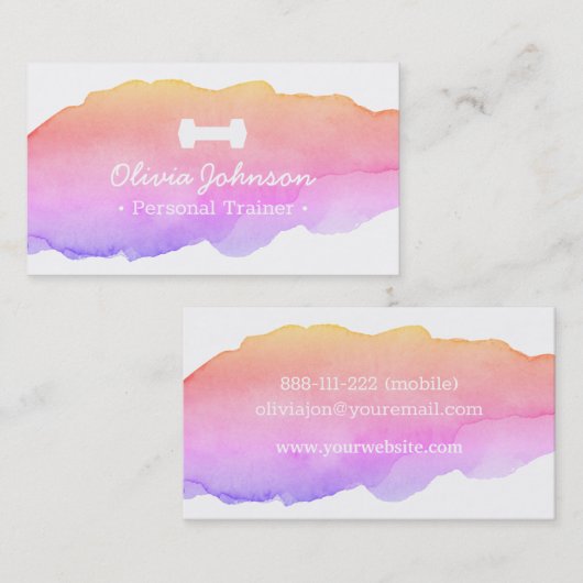 水彩画の銀河系のピンクの女性のフィットネスのトレーナー 名刺 (正面/裏面)