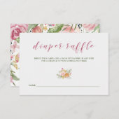 水彩画の開花のピンク|のベビーシャワーのおむつのラッフル エンクロージャーカード (正面/裏面)