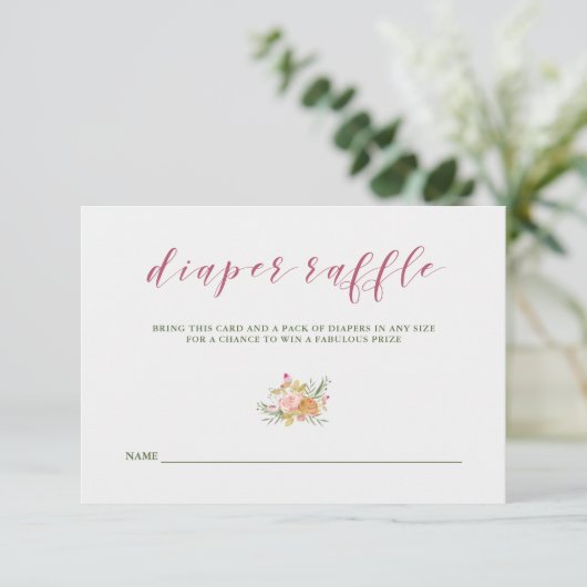 水彩画の開花のピンク|のベビーシャワーのおむつのラッフル エンクロージャーカード (スタンド正面)