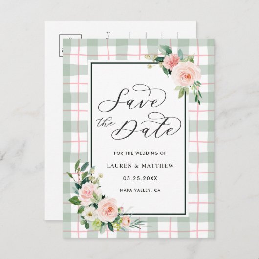 水彩画の開花の結婚式の保存日付 案内ポストカード (正面/裏面)