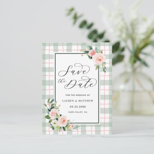 水彩画の開花の結婚式の保存日付 案内ポストカード (スタンド正面)