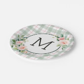 水彩画の開花|のパステル調の格子縞のモノグラム ペーパープレート (アングル)