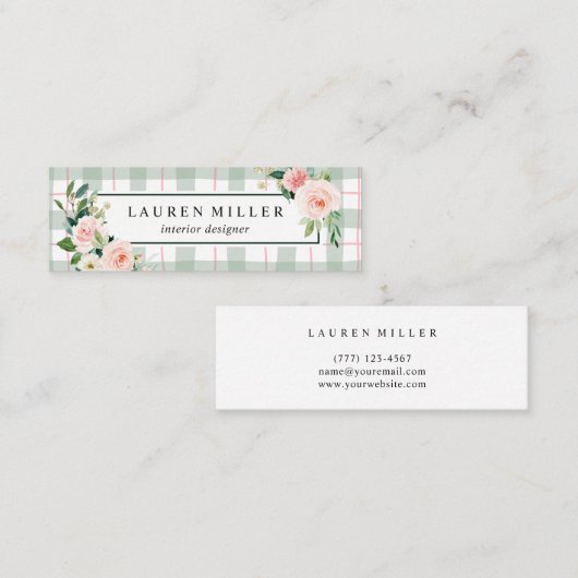 水彩画の開花|のパステル調の格子縞 スキニー名刺 (正面/裏面)