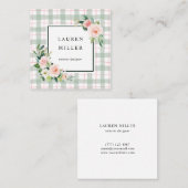 水彩画の開花|のパステル調の格子縞 スクエア名刺 (正面/裏面)
