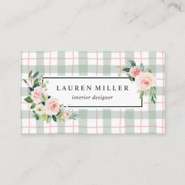 水彩画の開花|のパステル調の格子縞 名刺