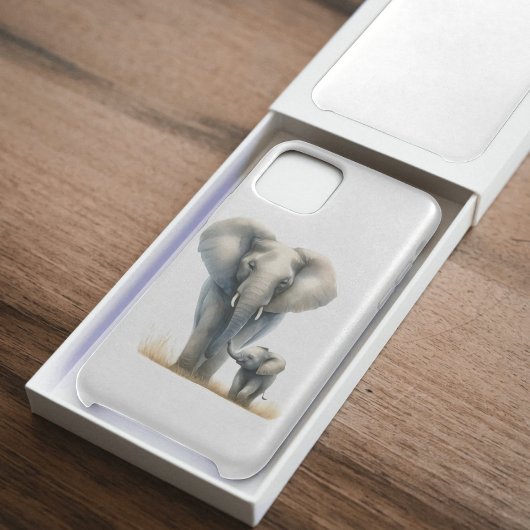 水彩画の雄大なアフリカゾウと赤ちゃん Case-Mate iPhoneケース