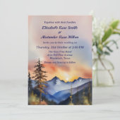 水彩画の雪に覆われた山での結婚式 招待状 (スタンド正面)