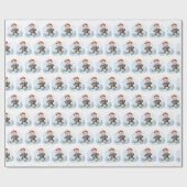 水彩画の雪上でスキーをする白熊 ラッピングペーパー (フラット)