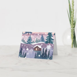 水彩画の雪山のキャビン シーズンカード