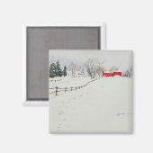 水彩画の雪景色マグネット マグネット (正面/裏面)
