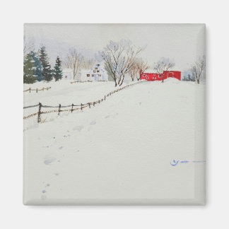 水彩画の雪景色マグネット マグネット