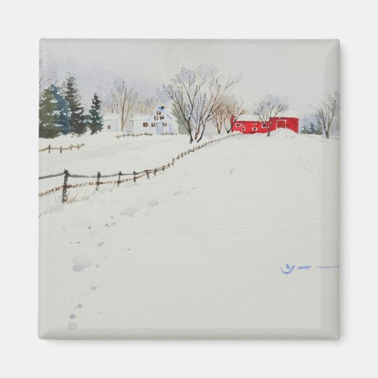水彩画の雪景色マグネット マグネット (正面)
