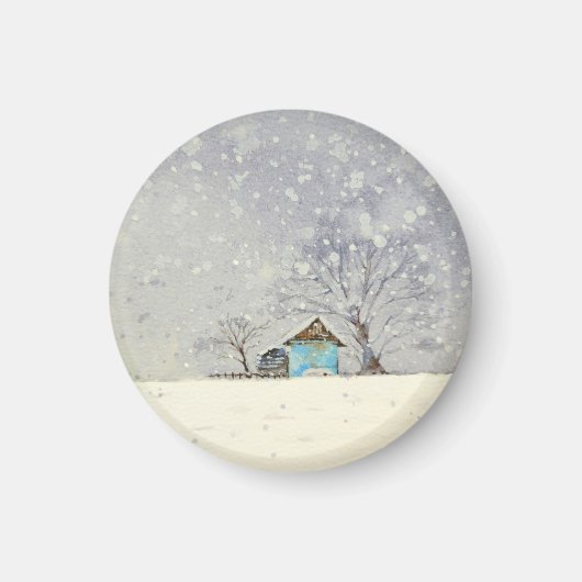 水彩画の雪景色マグネット マグネット (正面)
