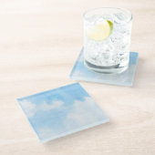 水彩画の雲および空の背景 ガラスコースター (アングル)