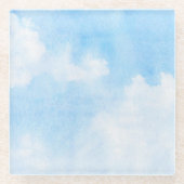 水彩画の雲および空の背景 ガラスコースター (正面)