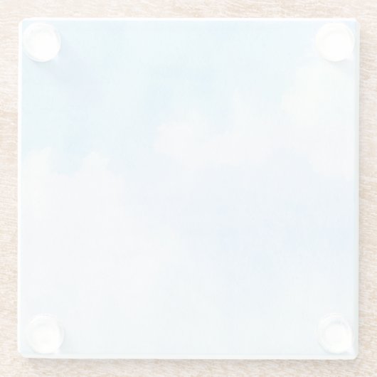 水彩画の雲および空の背景 ガラスコースター (裏面)