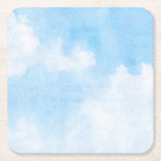 水彩画の雲および空の背景 スクエアペーパーコースター (正面)