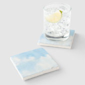 水彩画の雲および空の背景 ストーンコースター (横)