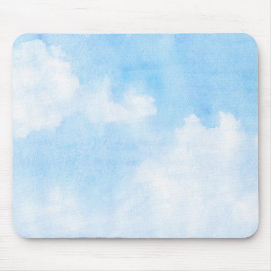 水彩画の雲および空の背景 マウスパッド (正面)