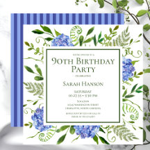 水彩画の青いアジサイ 90歳の誕生日