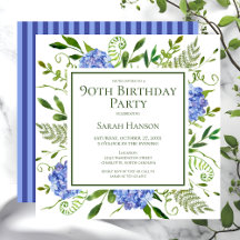 水彩画の青いアジサイ 90歳の誕生日