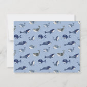 水彩画の青いクジラ ベビーシャワー サンキューカード (裏面)