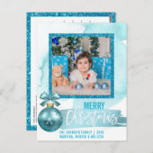 水彩画の青いグリッターホイルのクリスマス|の写真 ポストカード (正面/裏面)