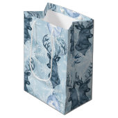 水彩画の青いトナカイのクリスマスのギフトバッグ ミディアムペーパーバッグ (正面アングル)