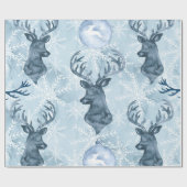 水彩画の青いトナカイのクリスマスの包装紙 ラッピングペーパー (フラット)