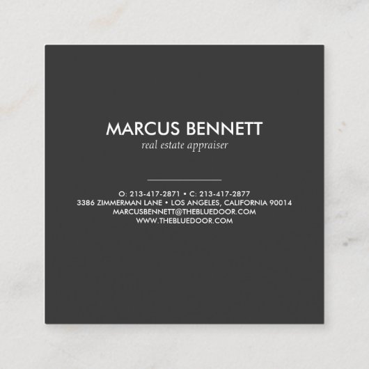 水彩画の青いドアの不動産の評価人 スクエア名刺 (裏面)