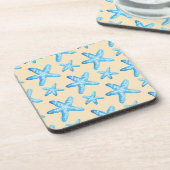 水彩画の青いヒトデパターン コースター (左側)
